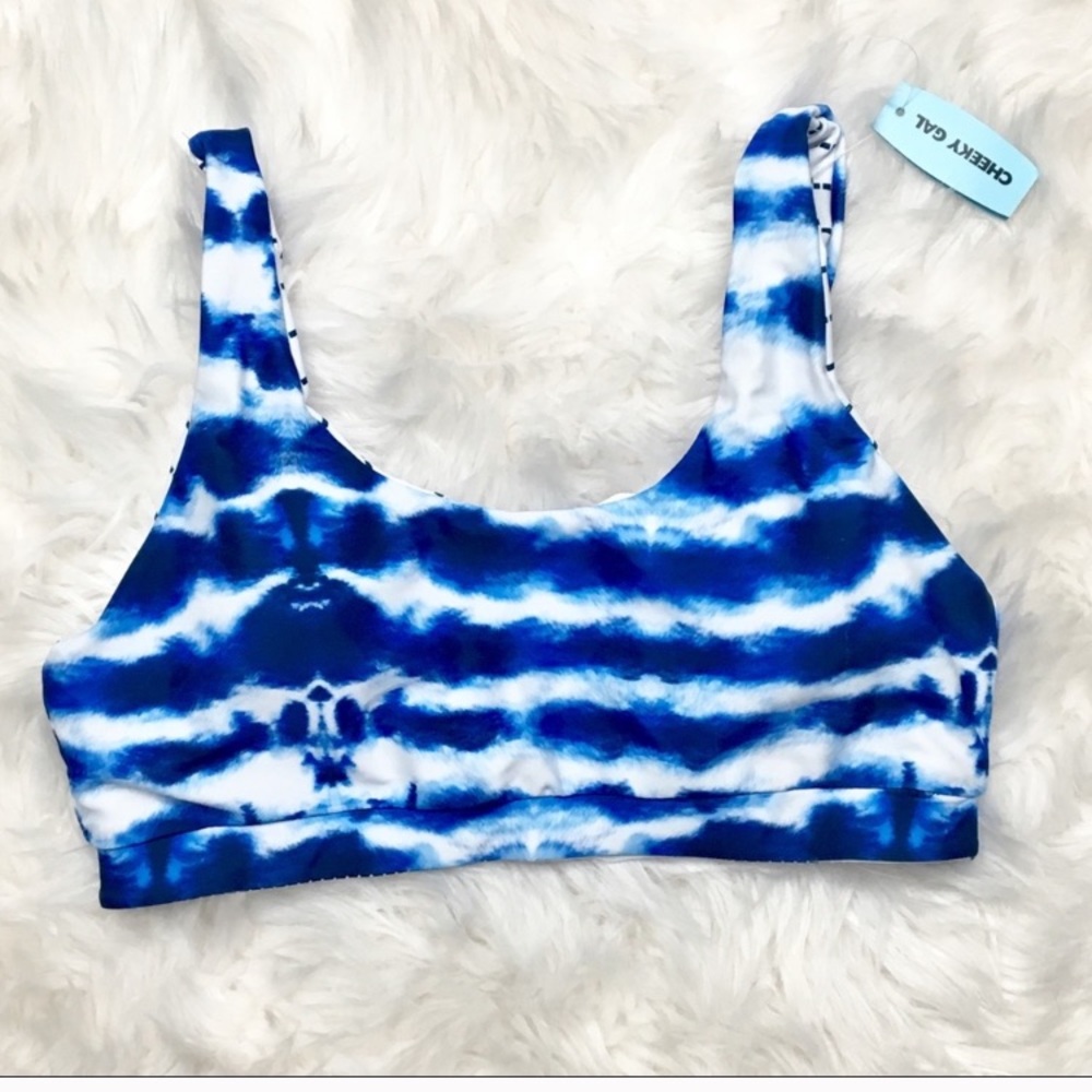 Blue and white reversible bikini top